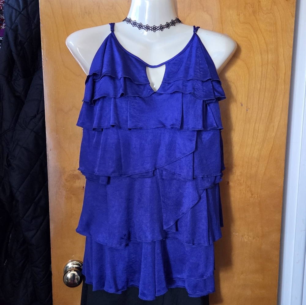 NWT BCBGMaxAzria Cobalt Blue Tiered Ruffle Blouse